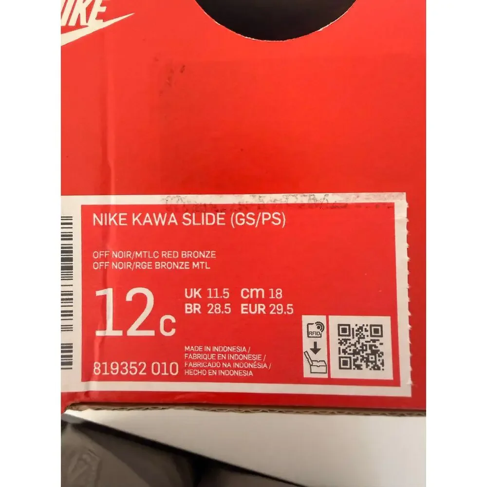 Nike Kawa Slide GS/PS Kids Size 12C Black Bronze Mint 819352-010 New NIB